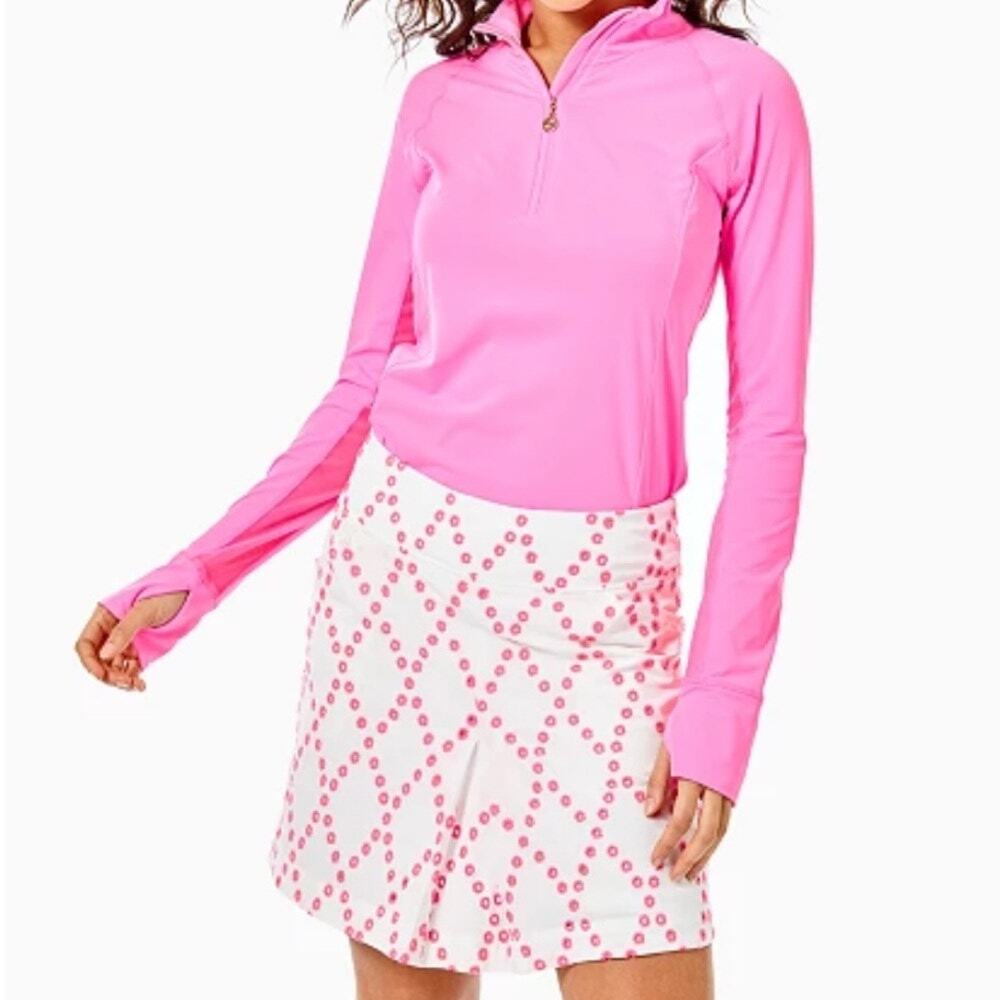 Lilly Pulitzer Luxletic Monica Skort 10 Prosecco Pink Diamond Eyelet UPF 50+